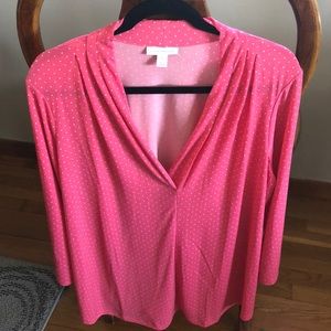 Charter Club Pink w White Polka Dot Top